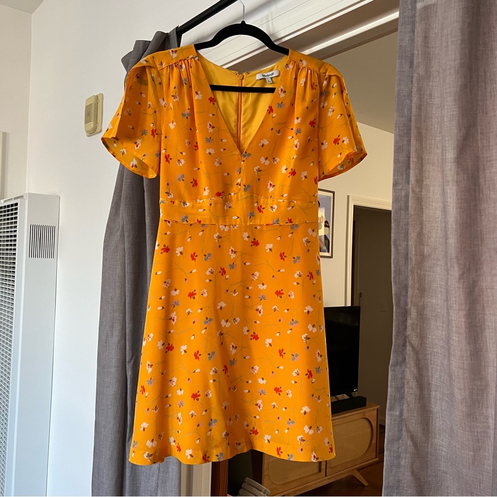 Madewell Yellow Silk Flutter Sleeve Sundress